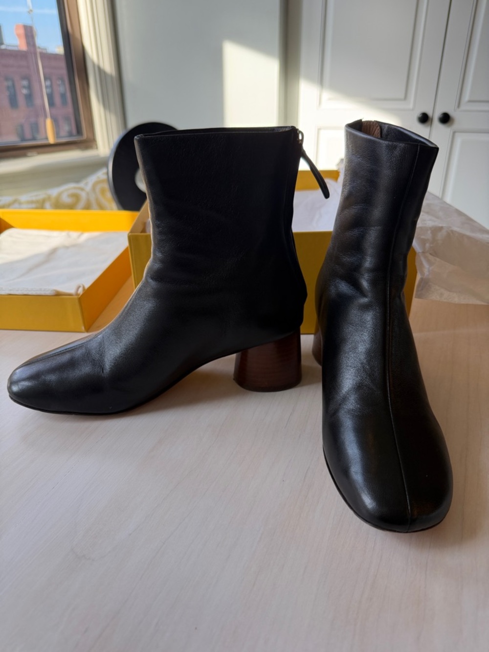 Mansur Gavriel Glove Boot Black w Wood Heel